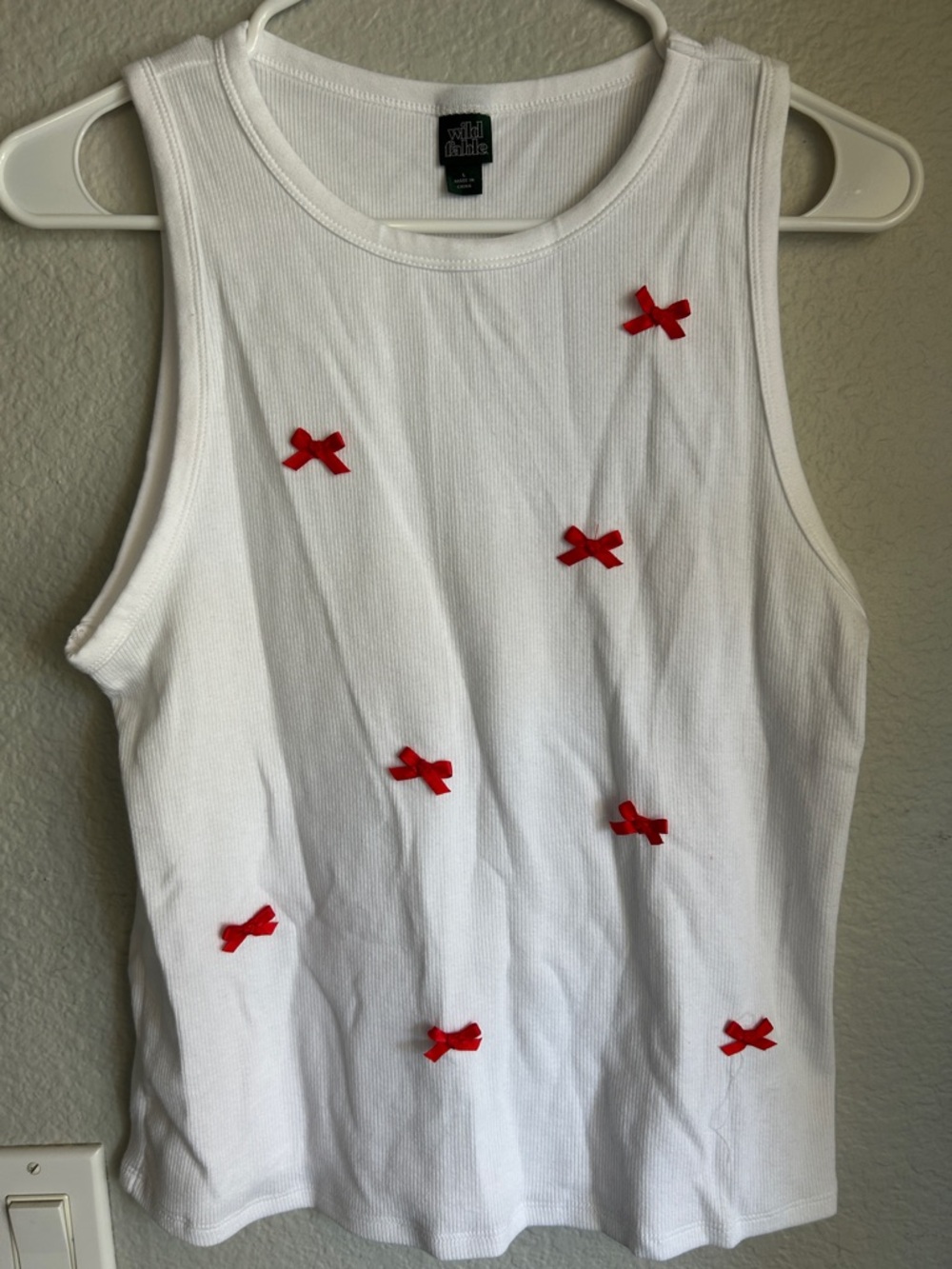 wild fable White Ribbed Tank with Red Bow Accents